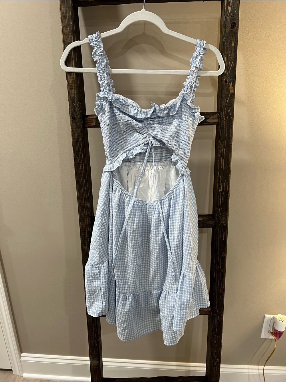 Peach Love Gingham Cut Out Dress